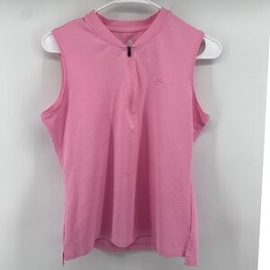 MoFiz Womens Pink Sleeveless Golf Polo Shirt Quarter Zip Mock Neck Size S